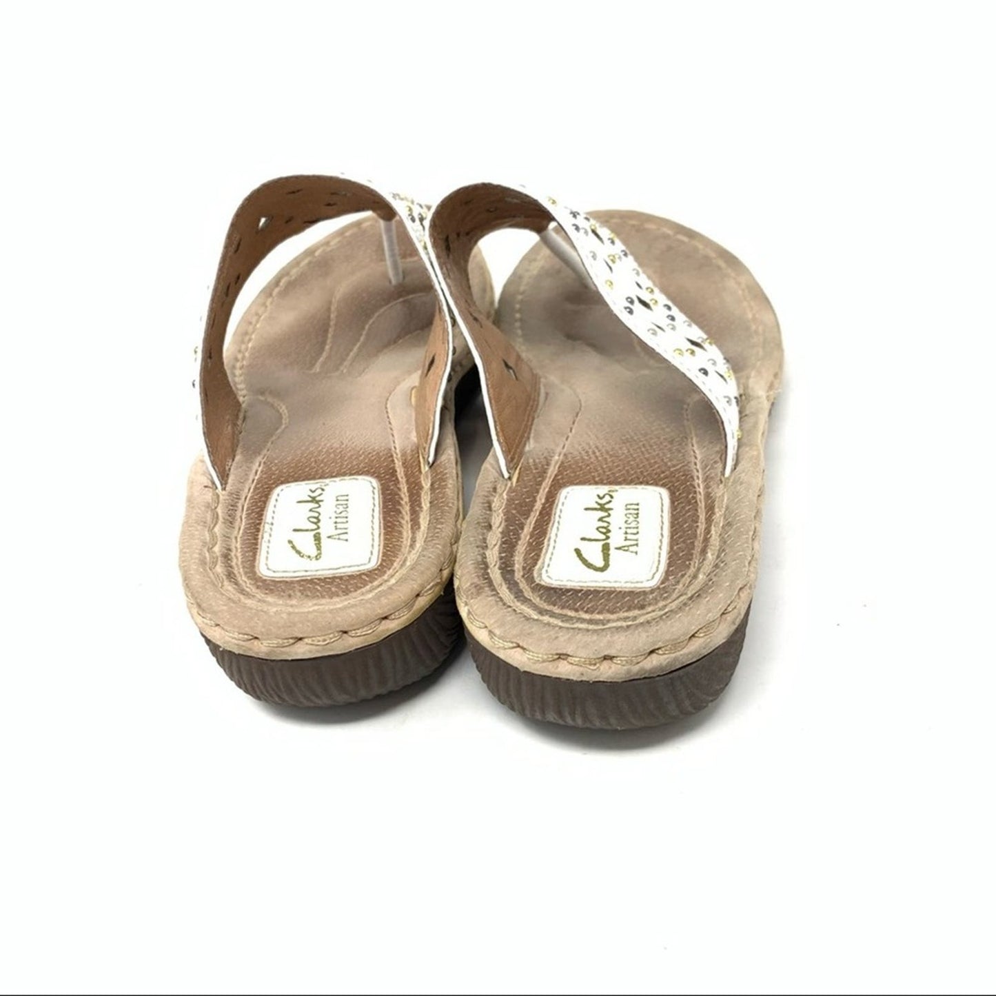 Clarks White Leather Studded Perforated Thong Sandal Flip Flop size 11