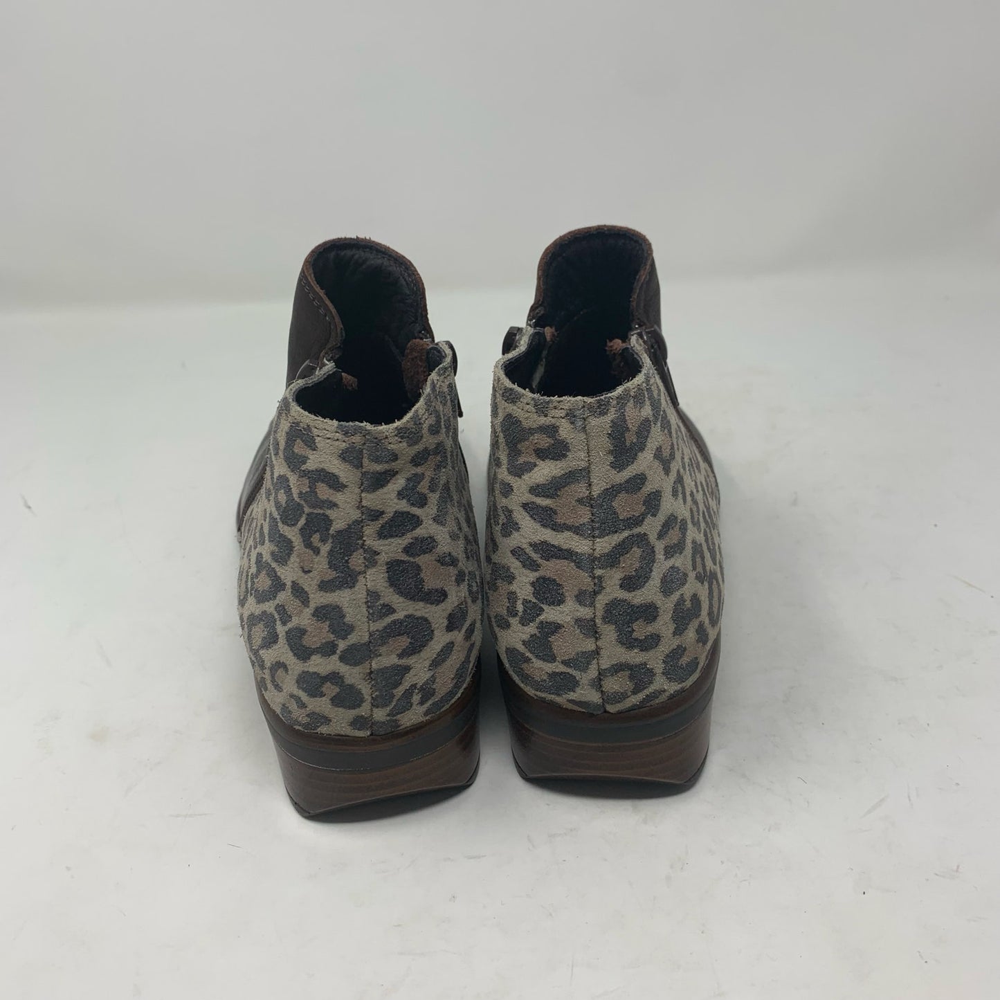 NAOT Helm Brown Leather Cheetah Animal Print Side Zip Ankle Boot Bootie Size 39