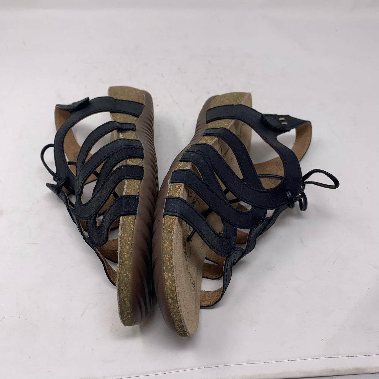 Josef Seibel Natalya 01 Black Leather Gladiator Lace Tie Slingback Sandals 39