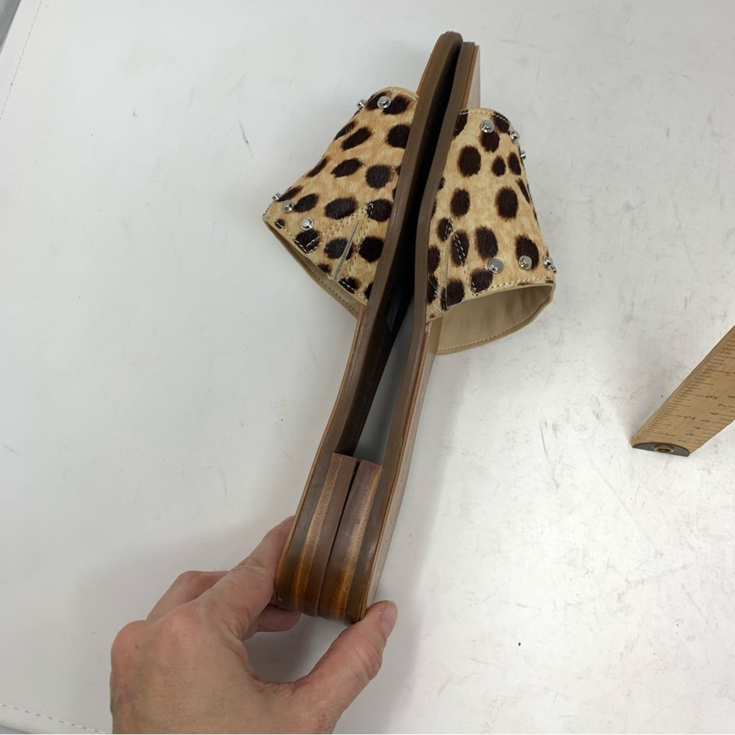 Sole Society Studded Leopard Cheetah Print Slides Sandals Calf Hair size 9