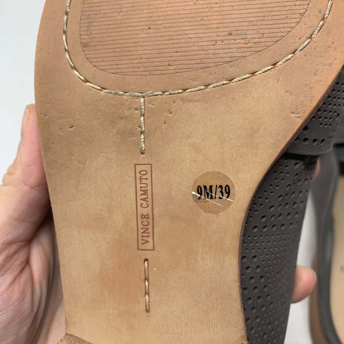 Vince Camuto Kaylana Size 9 Grey Nubuck Leather Mule Loafer Slide Micro Perf