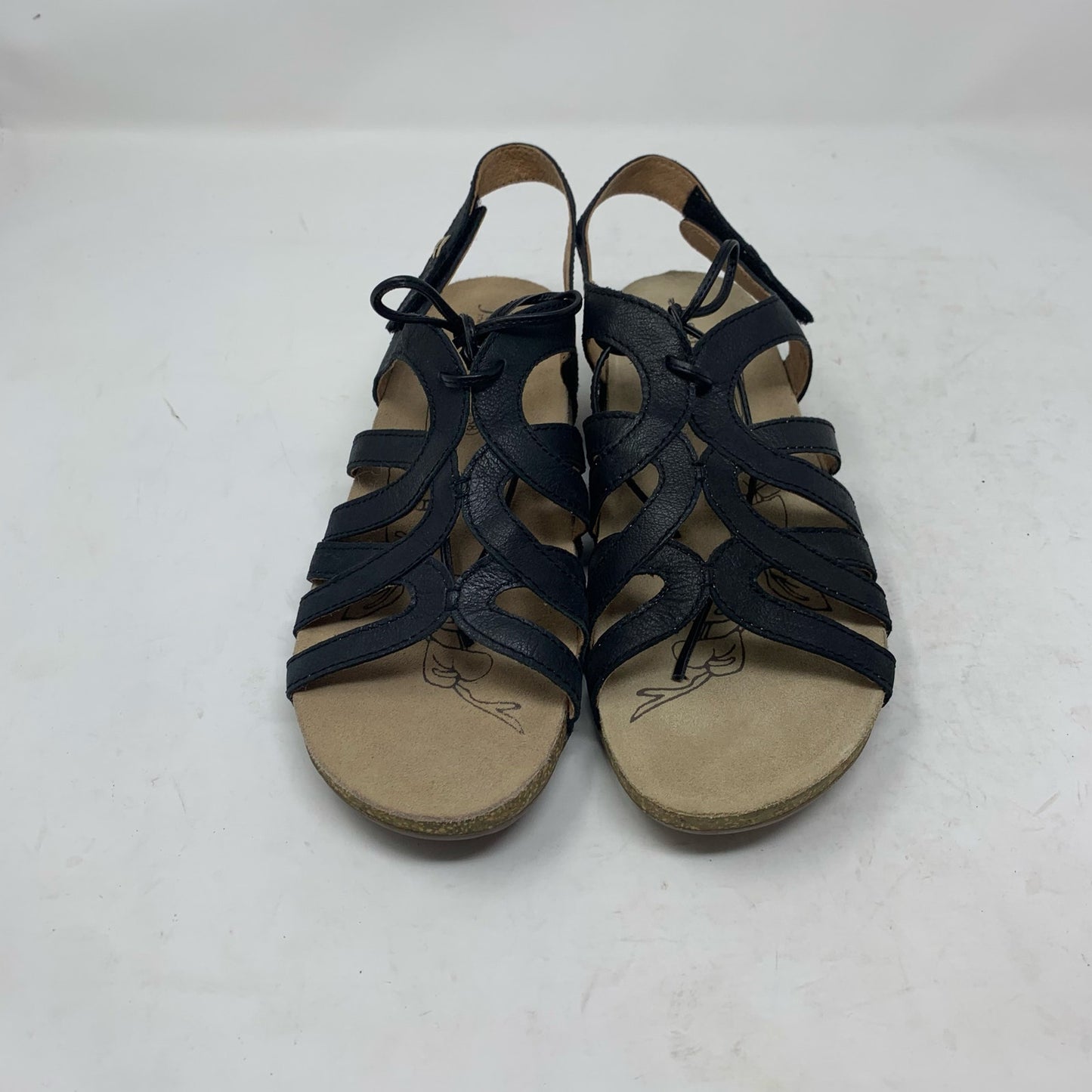 Josef Seibel Natalya 01 Black Leather Gladiator Lace Tie Slingback Sandals 39