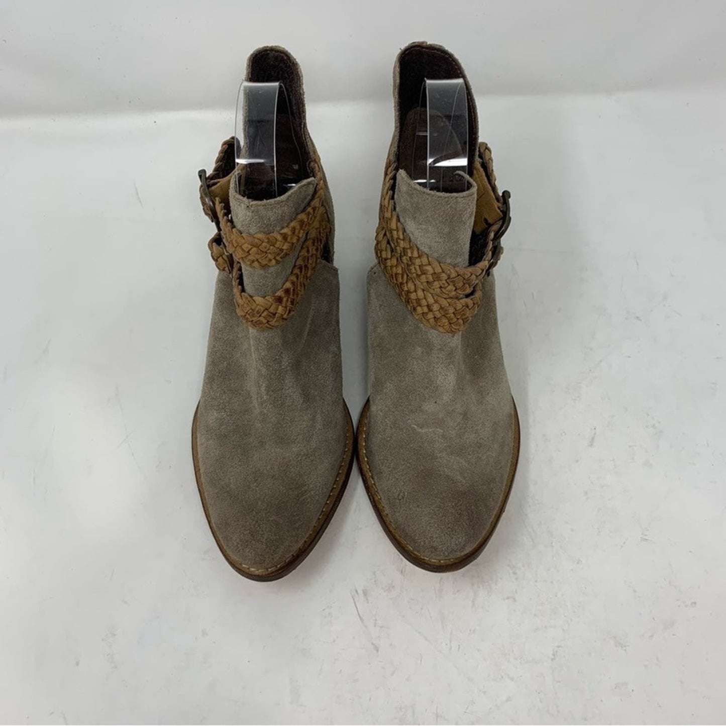 Rebels Calista Grey Suede Tan Braided Woven Detail Western Ankle Bootie Boot 7