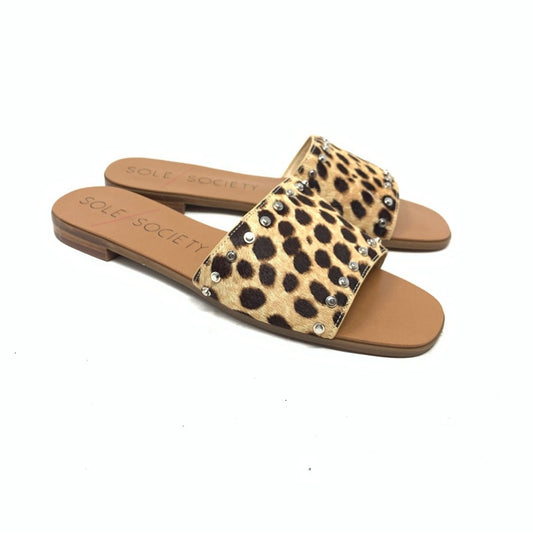 Sole Society Studded Leopard Cheetah Print Slides Sandals Calf Hair size 9