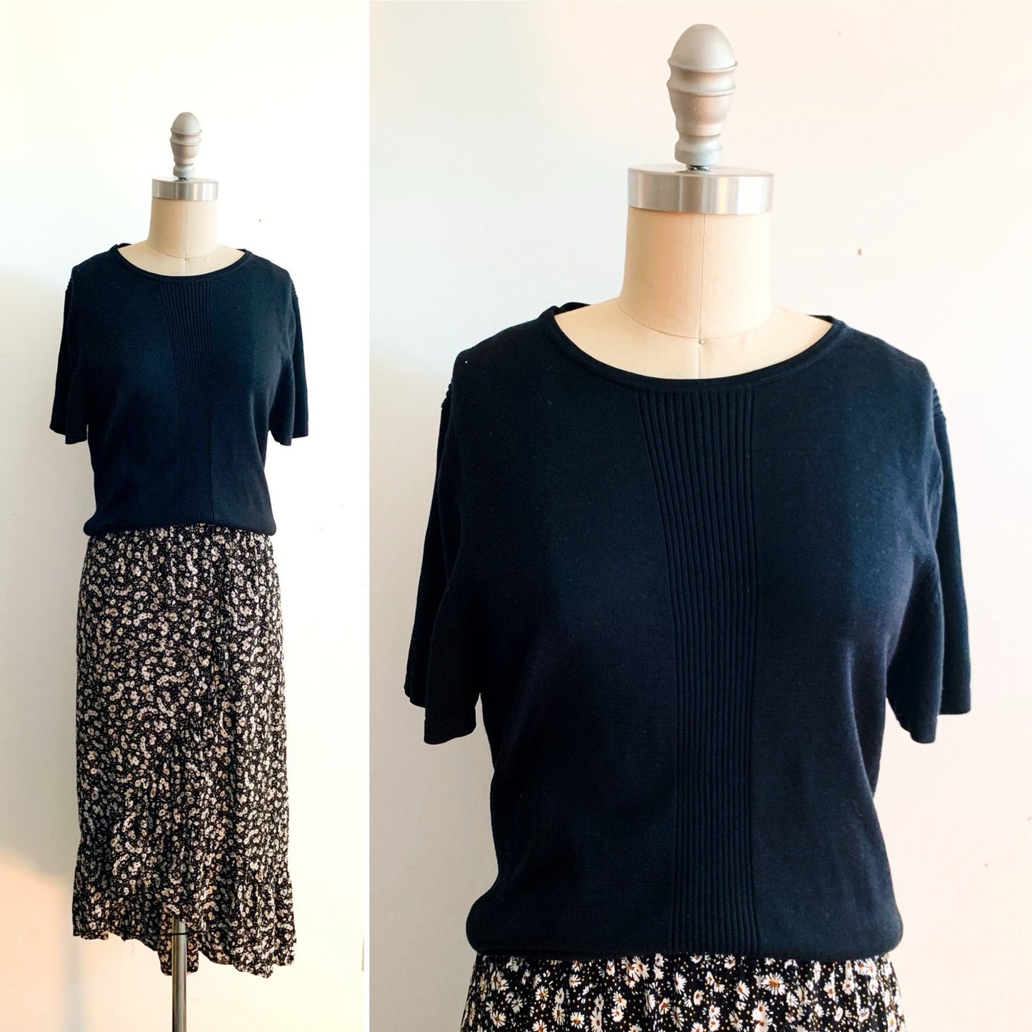 Liz Claiborne Classics Size XL 100% Silk Black Short Sleeve Knit Top Blouse