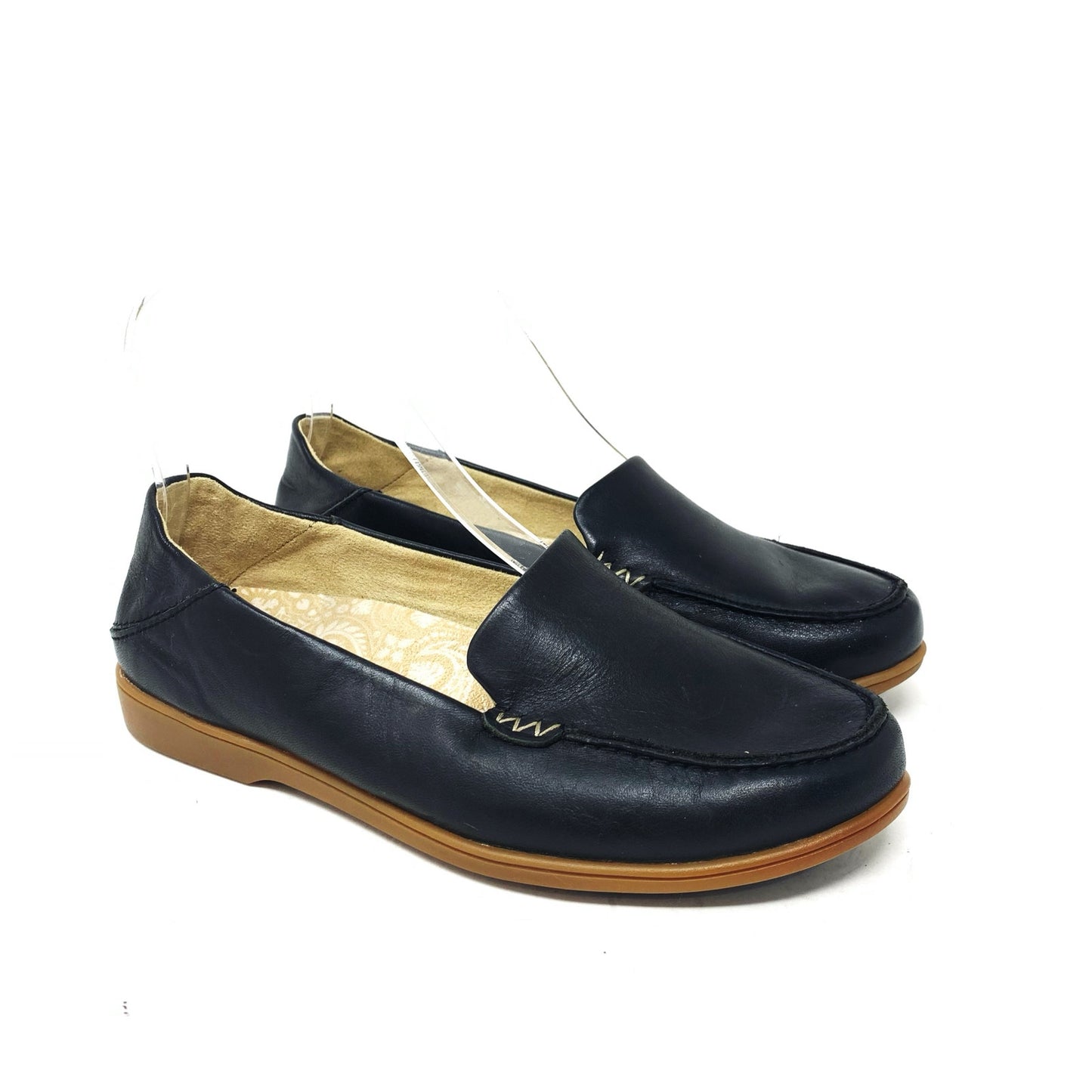 Olukai Kiele Womens Size 6.5 Black Leather Classic Moc Toe Loafers Comfort Shoe