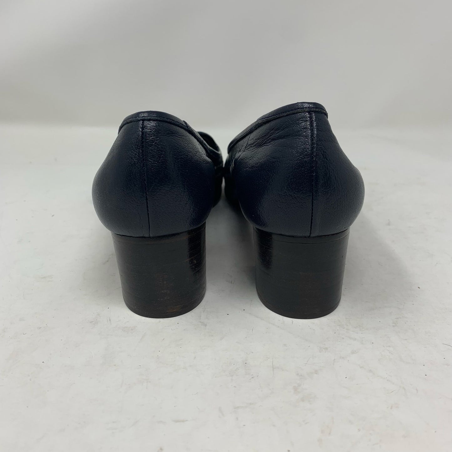 Bullock’s Made in Italy Navy Blue Leather Braided Woven Loafer Stacked Heel 9 N