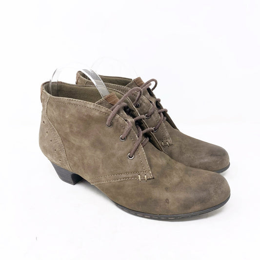 Rockport Cobb Hill Aria Bootie Taupe Brown Leather Lace Up Size 8 Cottagecore