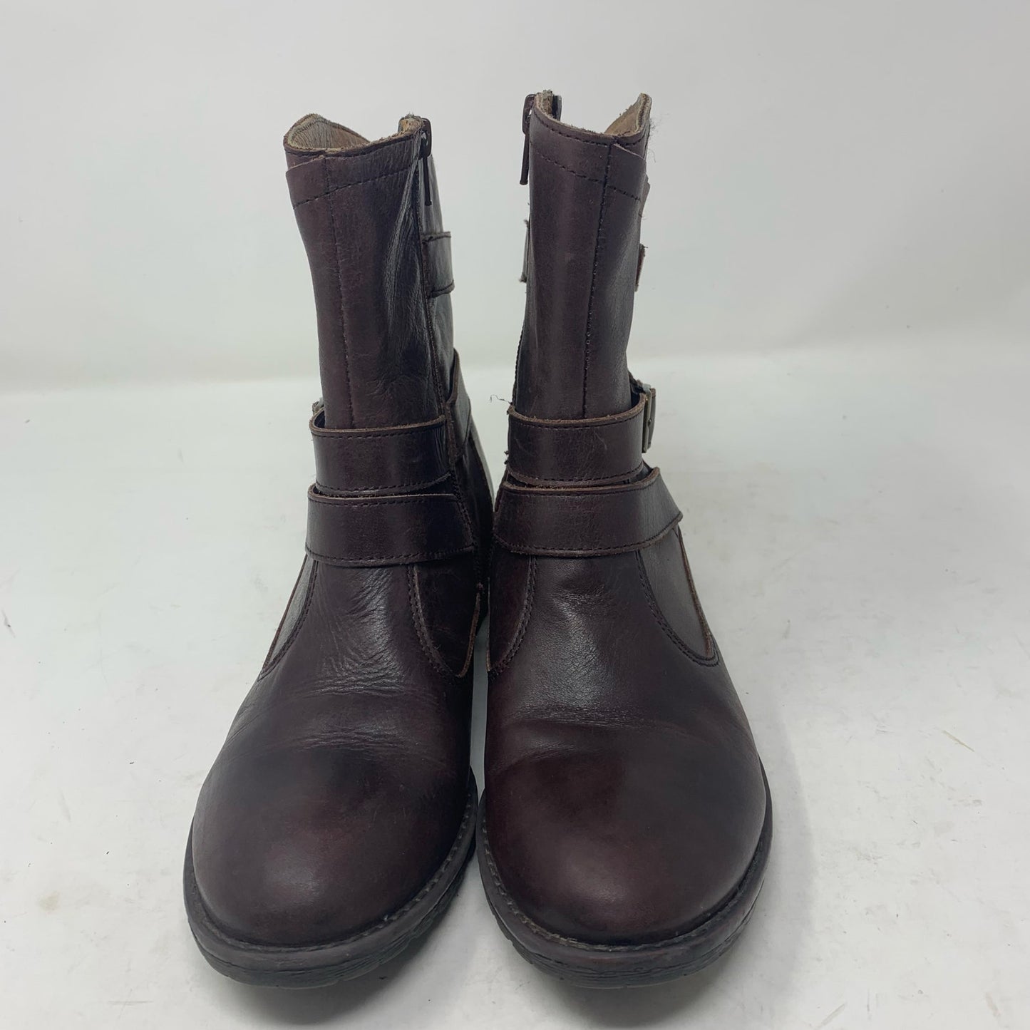 Montana Size 7 Brown Leather Biker Moto Engineer Boots Mid Calf Side Zip