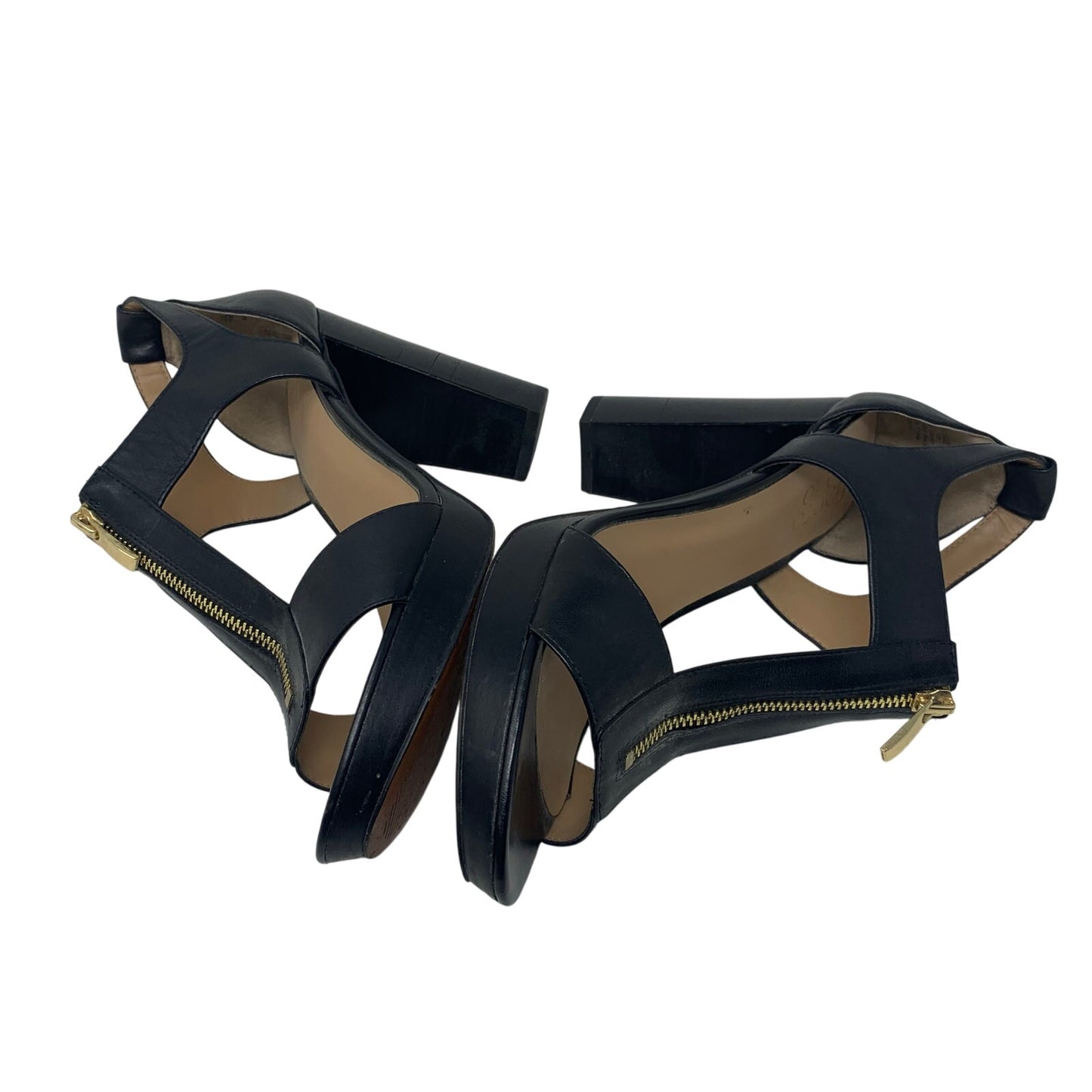 Franco Sarto Myriad Sandal Black Leather Back Zip 4” Heel 1” Platform Size 10