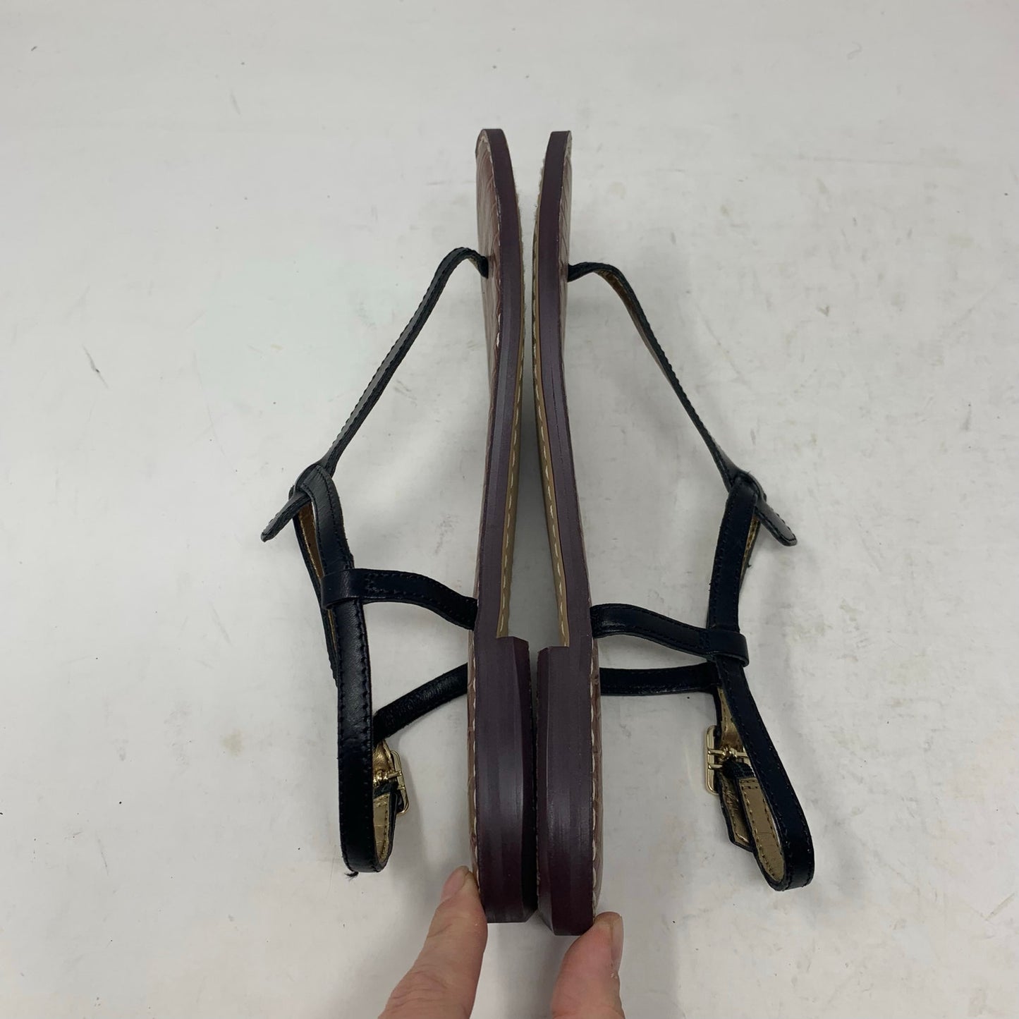 Sam Edelman Gigi Size 7 Black Leather T Strap Slingback Flat Minimalist Sandal