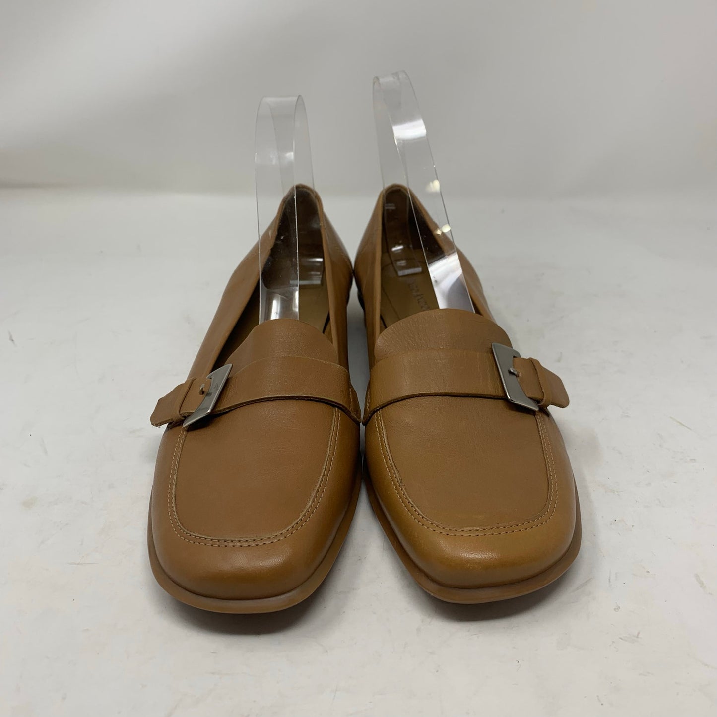 Enzo Angiolini Valery Tan Leather Loafers Classic Square Toe Flat Size 8.5