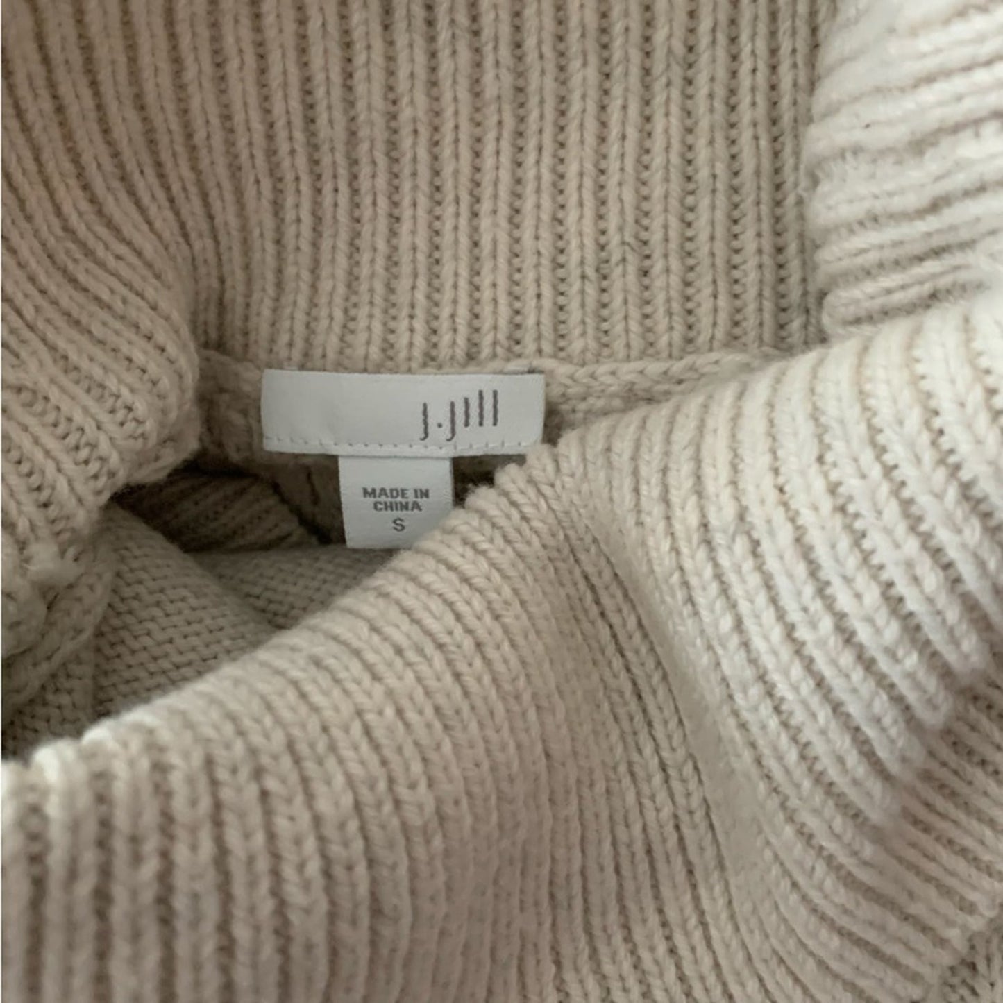 J Jill S Wool Cotton Blend Textured Turtleneck Sweater Pockets Light Tan Beige