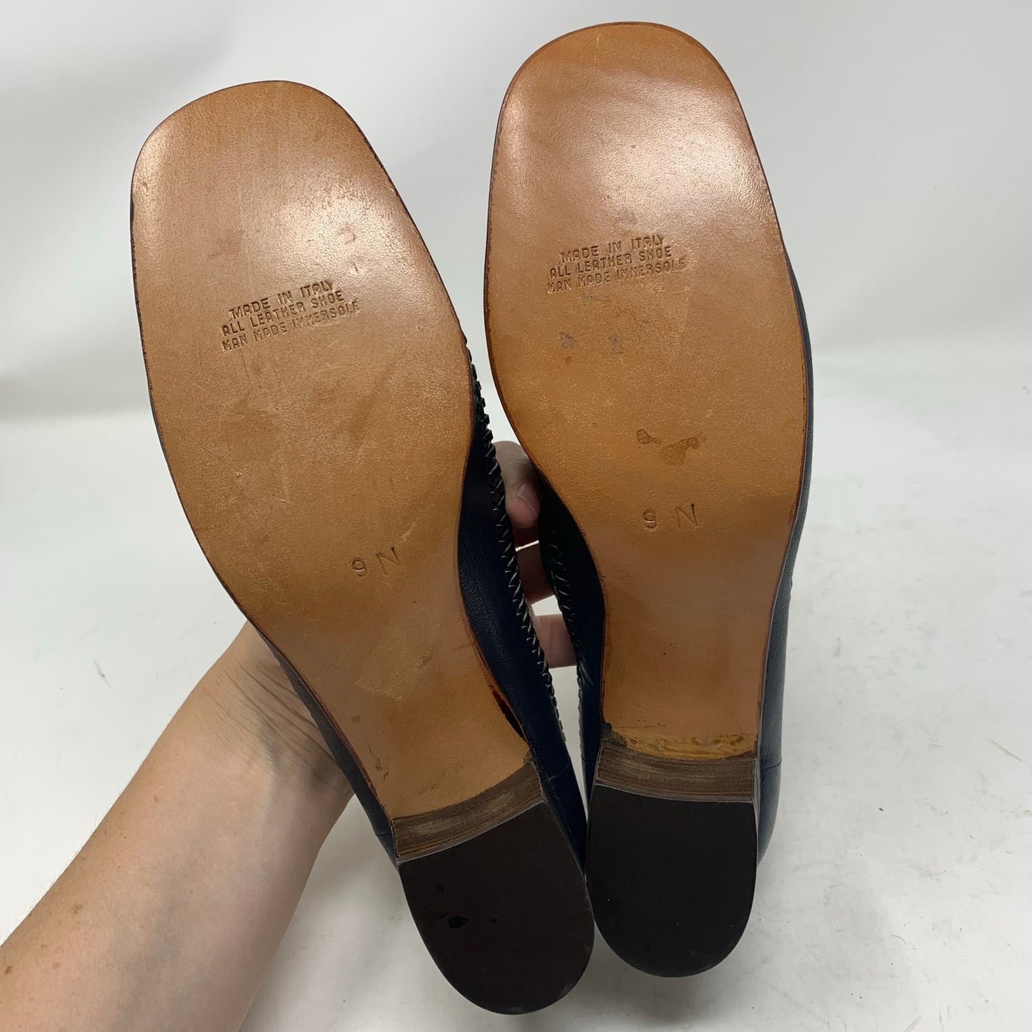 Bullock’s Made in Italy Navy Blue Leather Braided Woven Loafer Stacked Heel 9 N