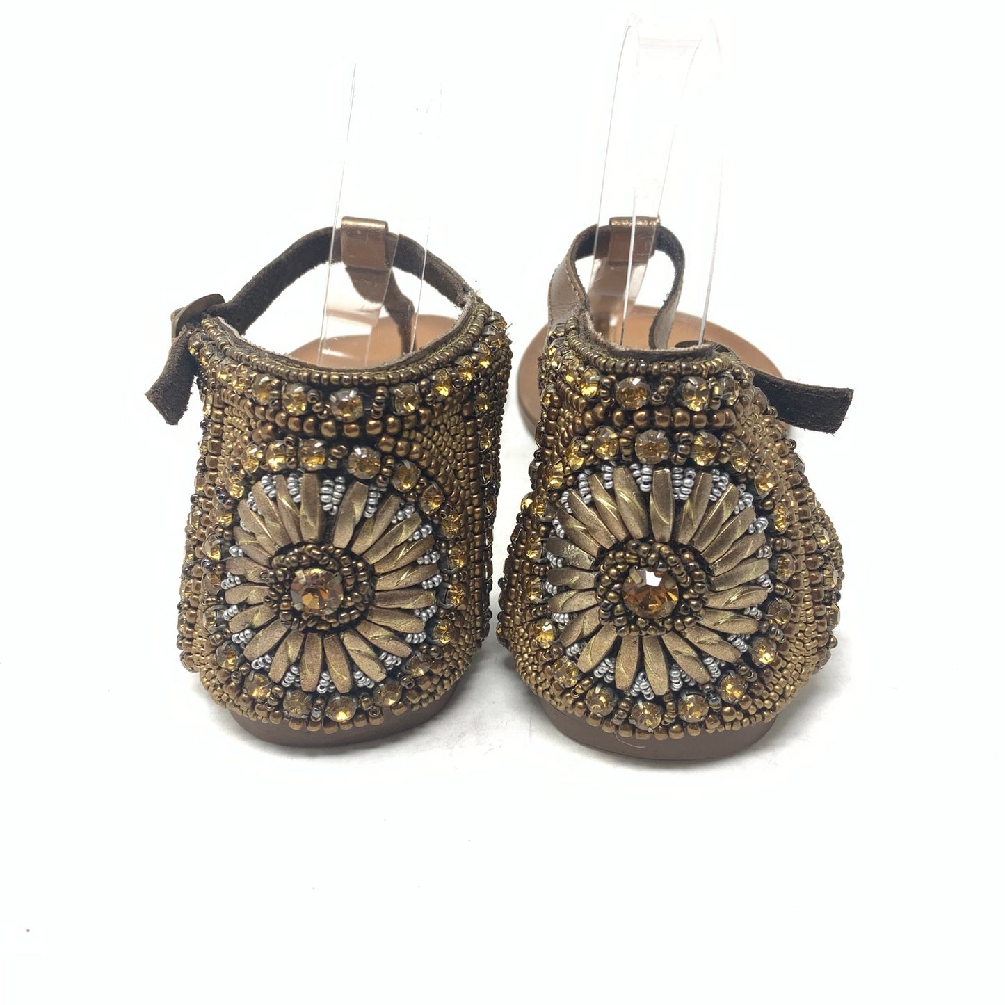 Naughty Monkey Bronze Sunflower Beaded Leather T strap Gladiator Sandal Size 8.5