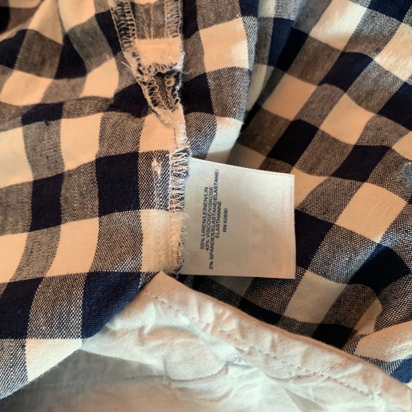 Lands End Size 8P Blue White Gingham Popover Sleeveless Shirtdress Linen Blend