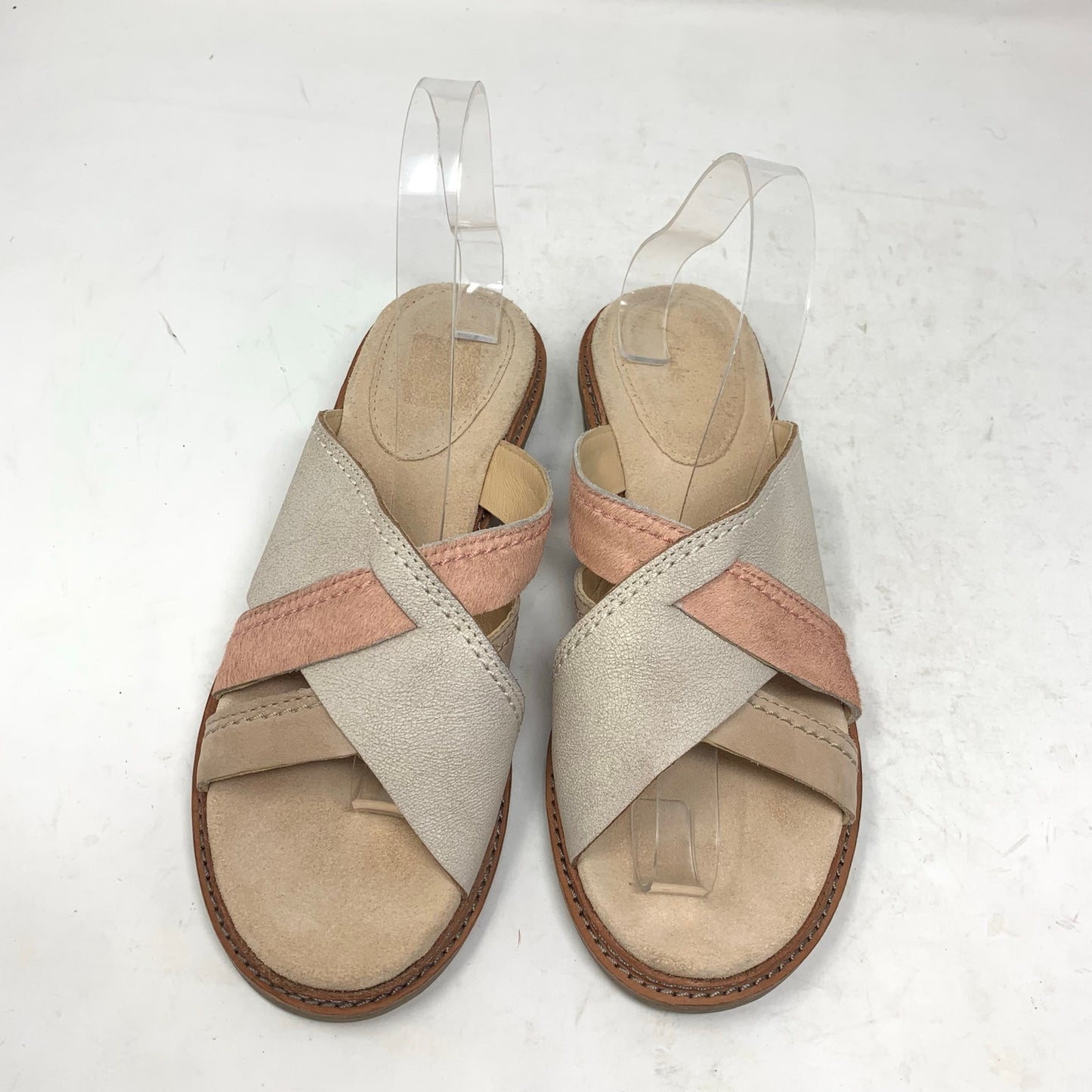 Clarks Trace Craft Taupe Pink Nubuck Leather Slides Slip On Sandals Shoes Size 8