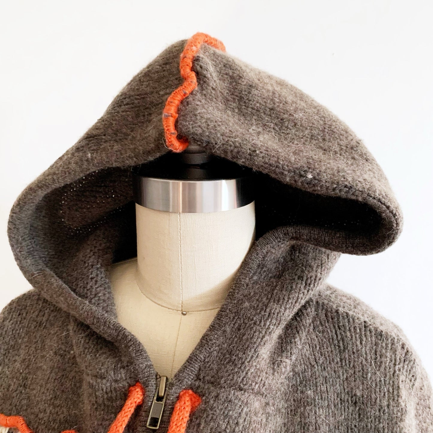 Tsunami Size M Lambswool Blend Full Zip Hooded Sweater Jacket Chevron Orange Y2K