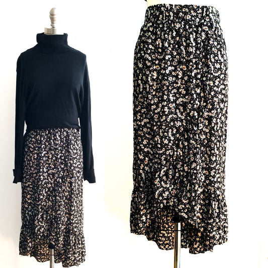 No Boundaries Black White Daisy Print Ruffle Hi Low Skirt Junior 15-17 Faux Wrap