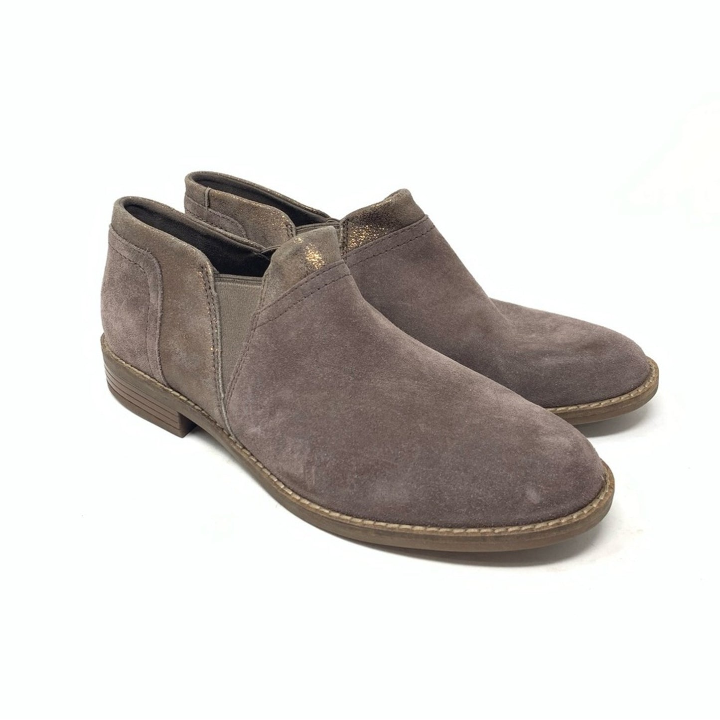 Clarks Collection Camzin Mix Dark Taupe Suede Metallic Trim Ankle Boot Size 9.5