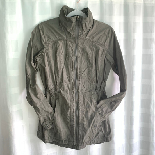 Kuhl Projekt Size Small Jojo Trench Jacket Wind water Resistant Olive Army Green