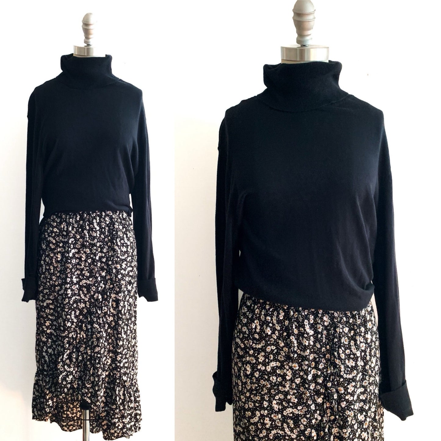 Chaps Size XL Black 100% Cotton Turtleneck Long Sleeve Top Lightweight Sweater