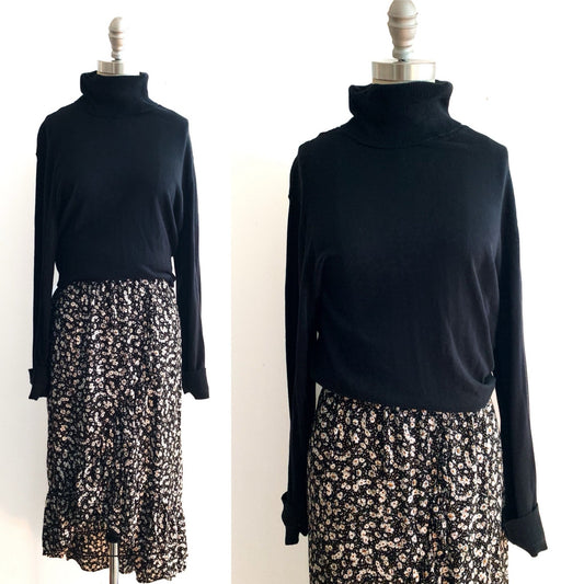 Chaps Size XL Black 100% Cotton Turtleneck Long Sleeve Top Lightweight Sweater