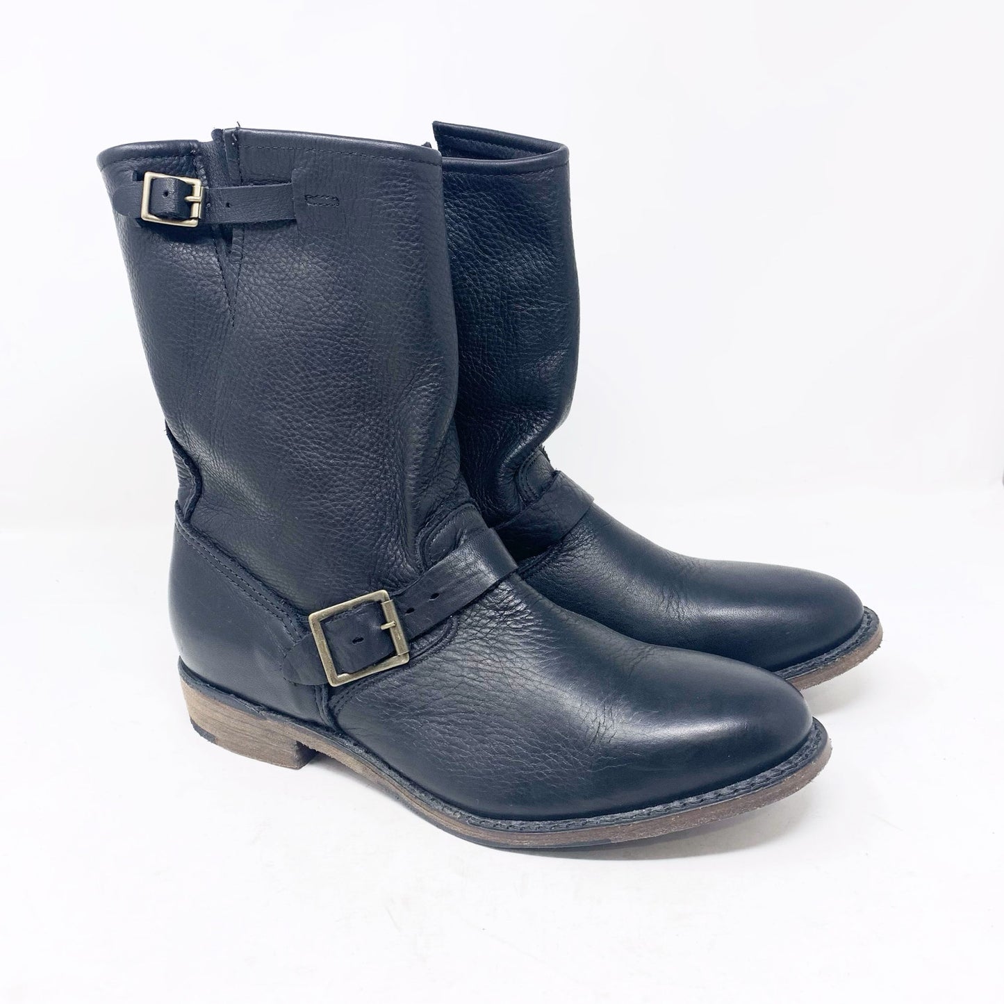 Walk Overs Vintage Union Made USA Women 10 Moto Biker Boots Slouch Black Leather