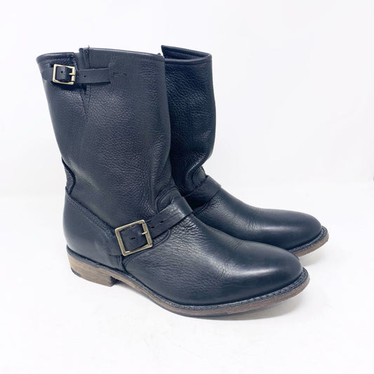 Walk Overs Vintage Union Made USA Women 10 Moto Biker Boots Slouch Black Leather