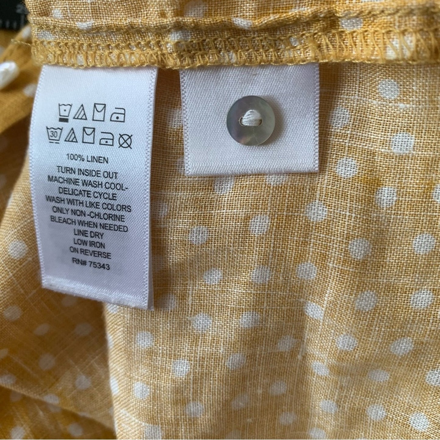 Rachel Zoe XS Linen Yellow Polka Dot Womens Top Short Cuffed Sleeve Button Shirt