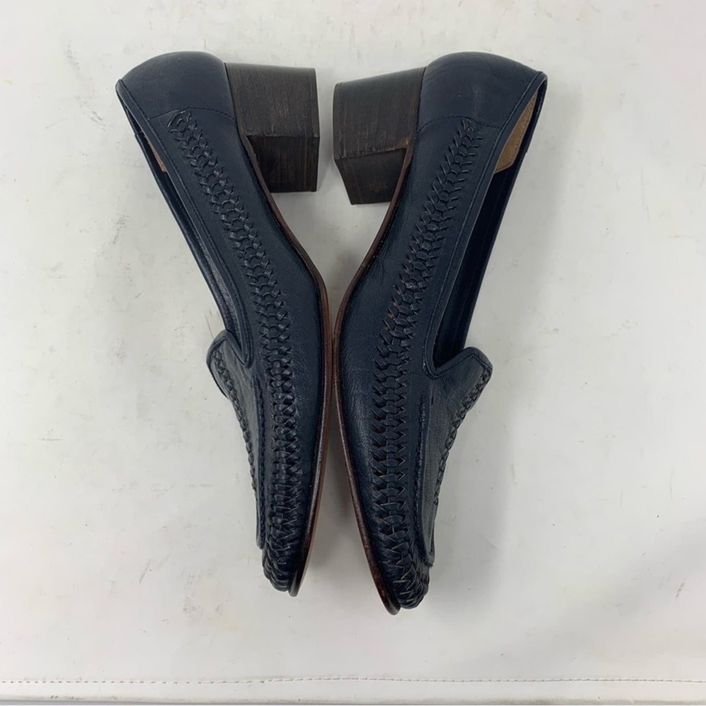 Bullock’s Made in Italy Navy Blue Leather Classic Woven Basketweave Pump Size 9N