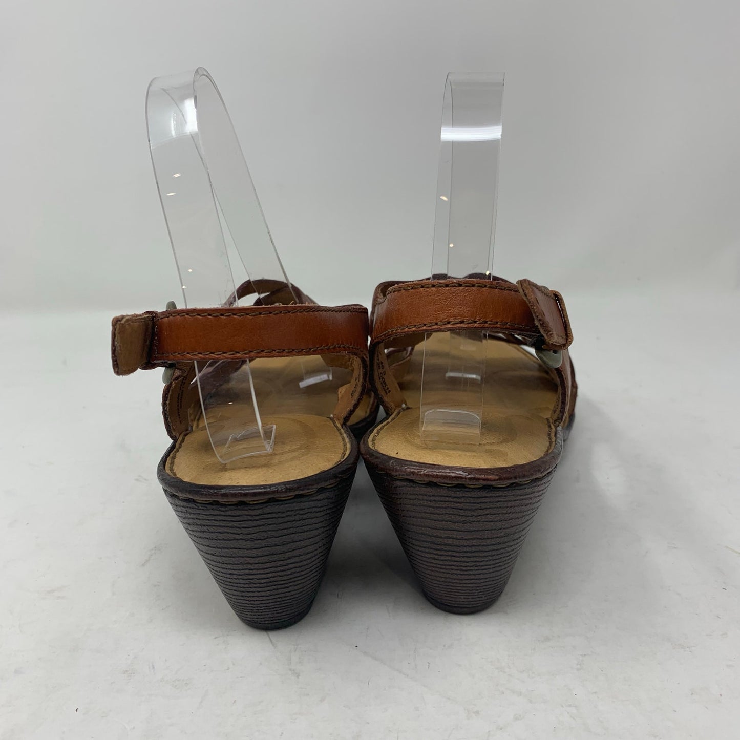 Born Valakas Size 9 Brown Leather Strappy Woven Sandals Slingback Mid Heel
