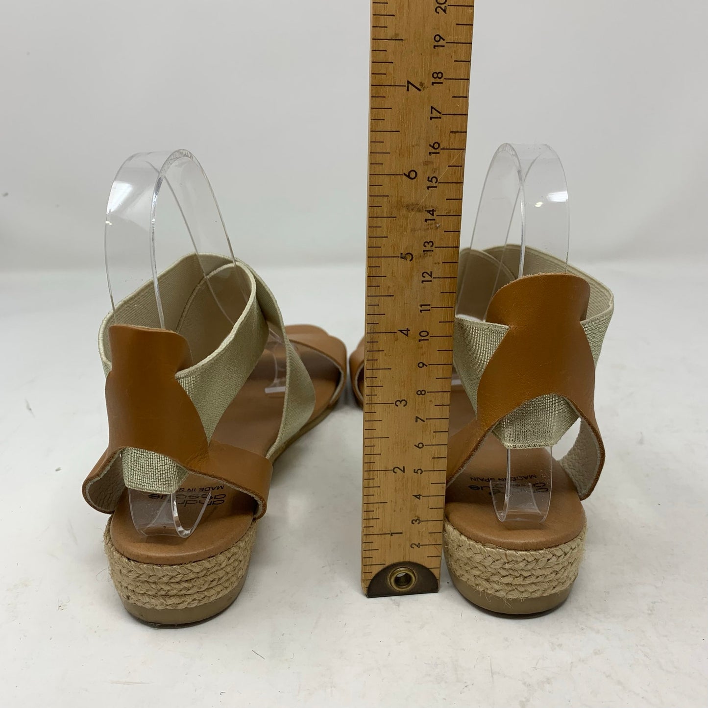 Andre Assous  Tan Leather Metallic Gold Wedge Espadrille Sandal Strappy Size 37
