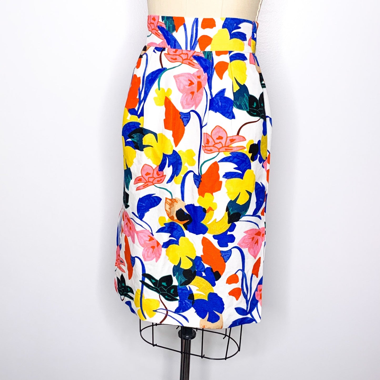 J Crew Size 0P Floral Linen Blend Pencil Skirt Lined Bright Multicolor Abstract