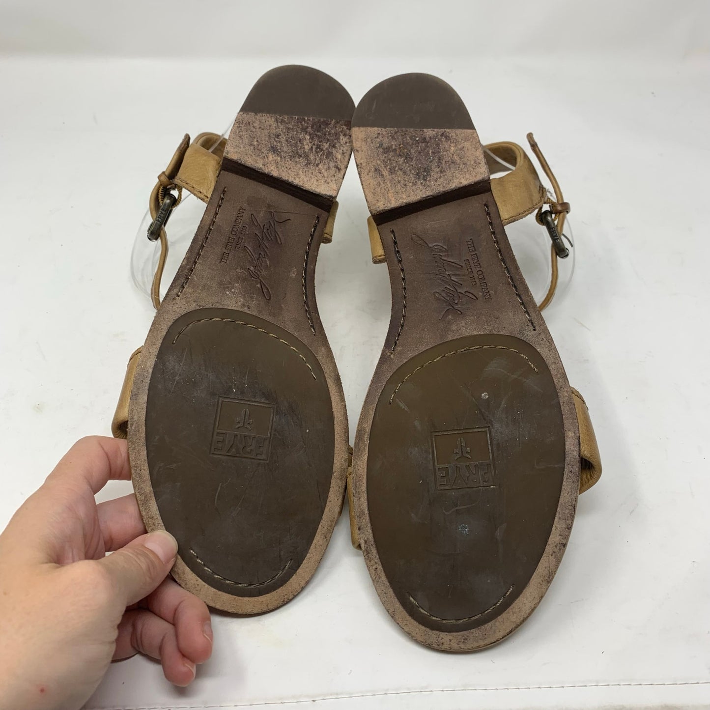 Frye Phillip 2 Piece Sandal Tan Leather Slingback Buckle Sandal Minimalist 10