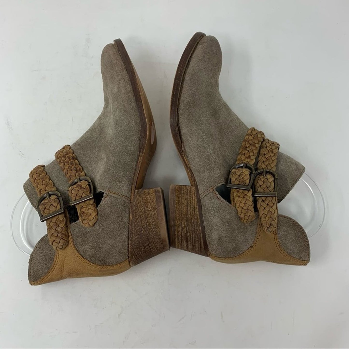 Rebels Calista Grey Suede Tan Braided Woven Detail Western Ankle Bootie Boot 7