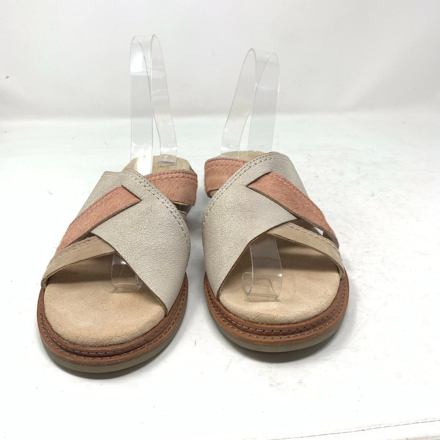 Clarks Trace Craft Taupe Pink Nubuck Leather Slides Slip On Sandals Shoes Size 8