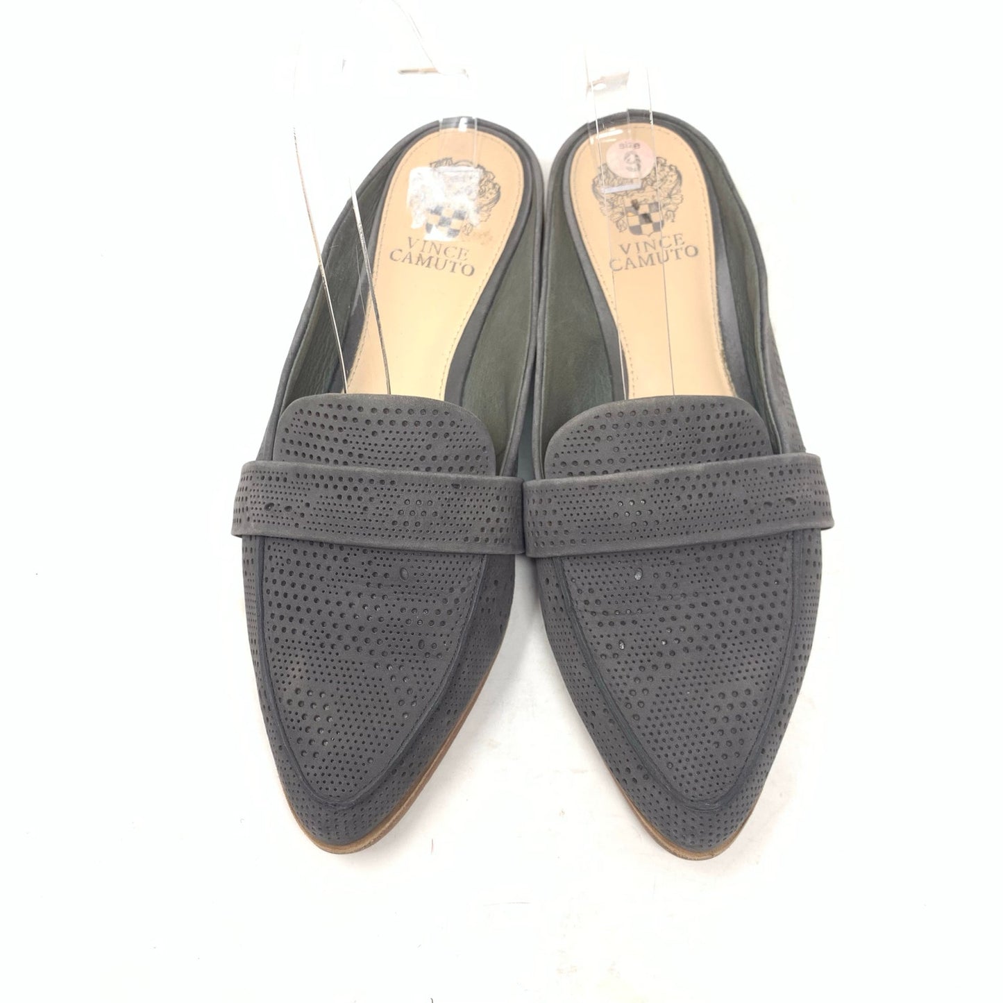 Vince Camuto Kaylana Size 9 Grey Nubuck Leather Mule Loafer Slide Micro Perf