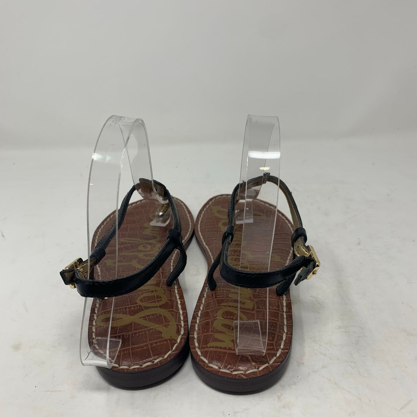 Sam Edelman Gigi Size 7 Black Leather T Strap Slingback Flat Minimalist Sandal