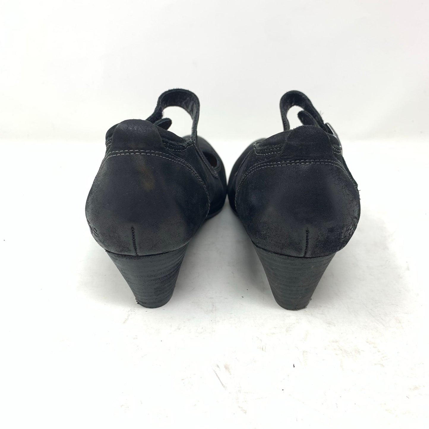 Taos Studio Black Oiled Leather Mary Jane Pump Mid Heel Classic Size 7.5