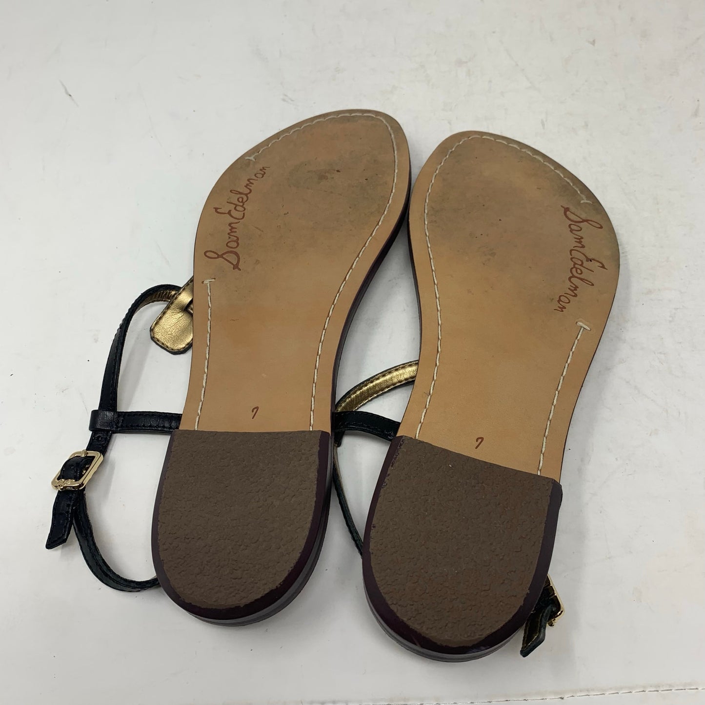 Sam Edelman Gigi Size 7 Black Leather T Strap Slingback Flat Minimalist Sandal