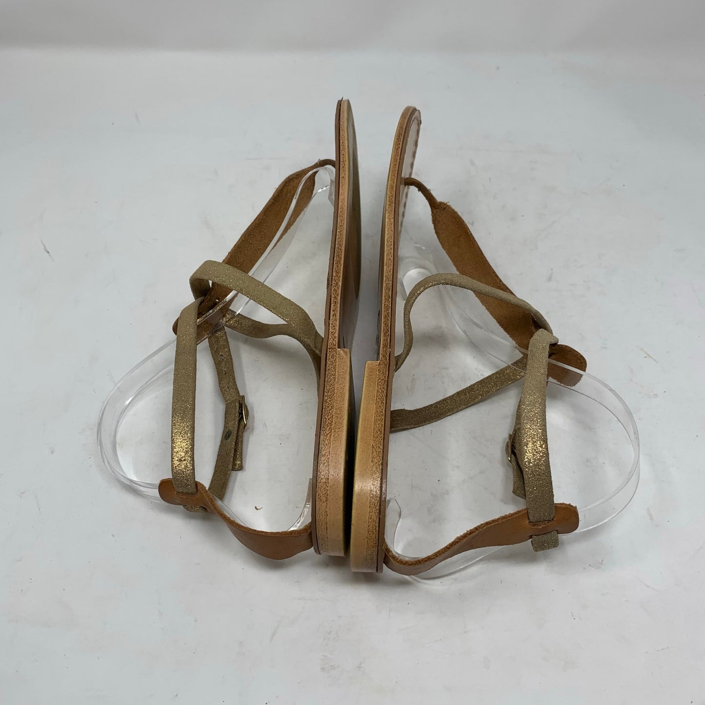 Niccolo Vacari Thong Sandals Tan Leather Gold Made in Italy Size 10 Flat Minimalist