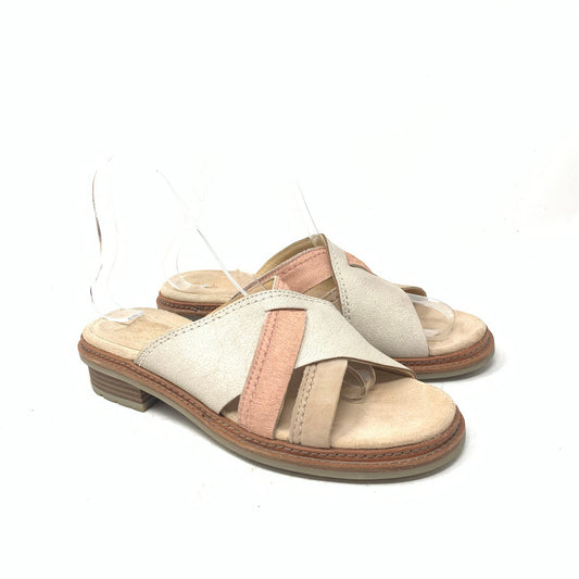 Clarks Trace Craft Taupe Pink Nubuck Leather Slides Slip On Sandals Shoes Size 8