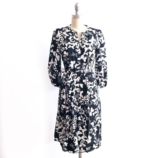 Talbots Dotted Butterflies Cotton Poplin Shirtdress Belted Black White Size 6P