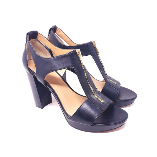 Franco Sarto Myriad Sandal Black Leather Back Zip 4” Heel 1” Platform Size 10