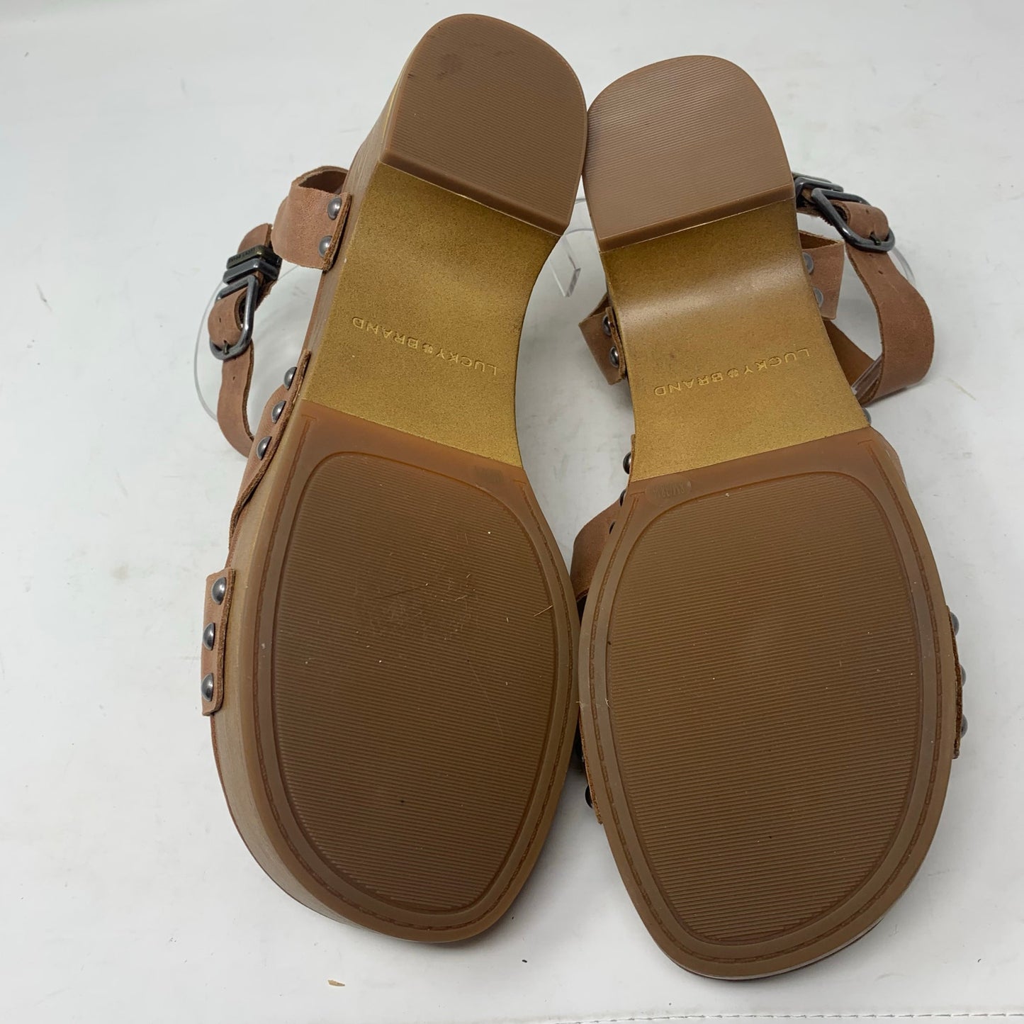 Lucky Brand Famla Size 8 Brown Leather Slingback Platform Sandal Chunky