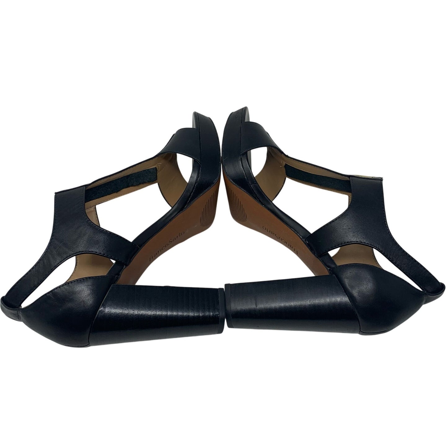 Franco Sarto Myriad Sandal Black Leather Back Zip 4” Heel 1” Platform Size 10