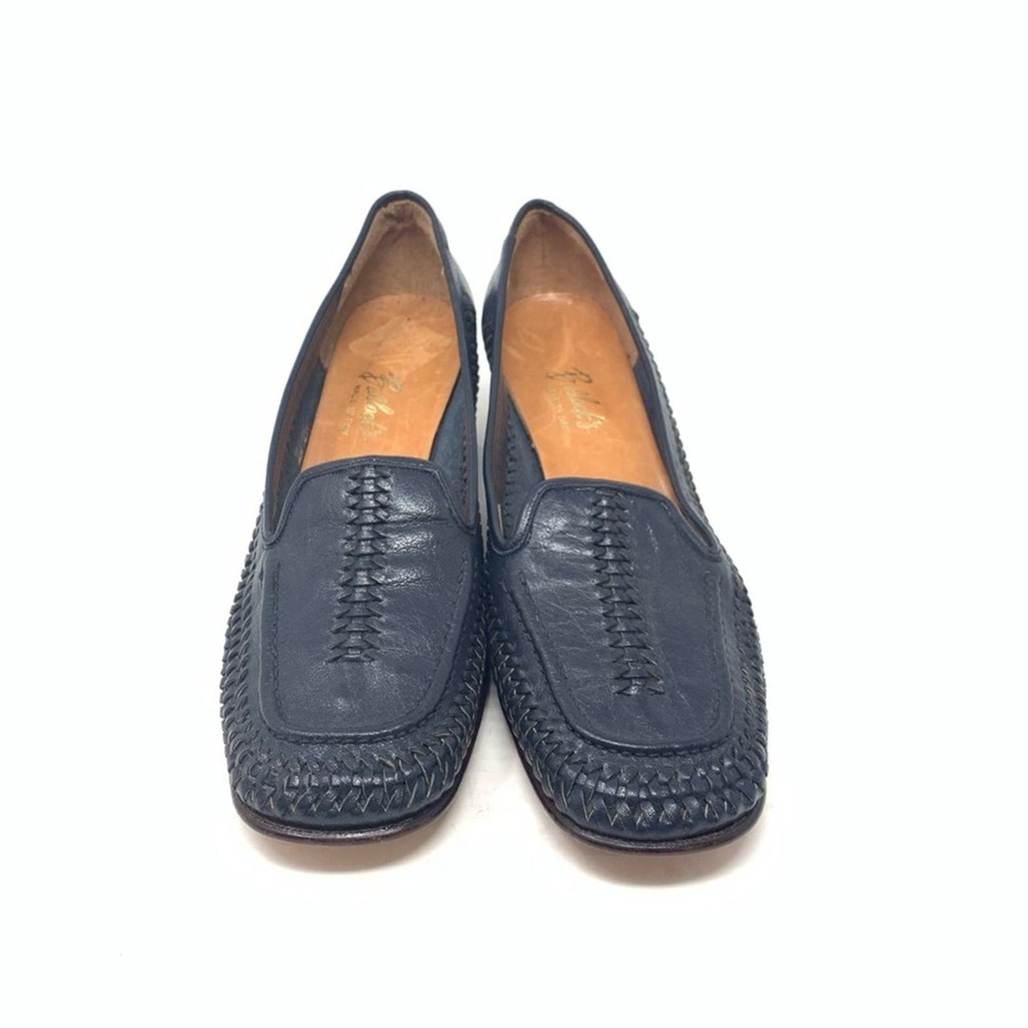 Bullock’s Made in Italy Navy Blue Leather Classic Woven Basketweave Pump Size 9N