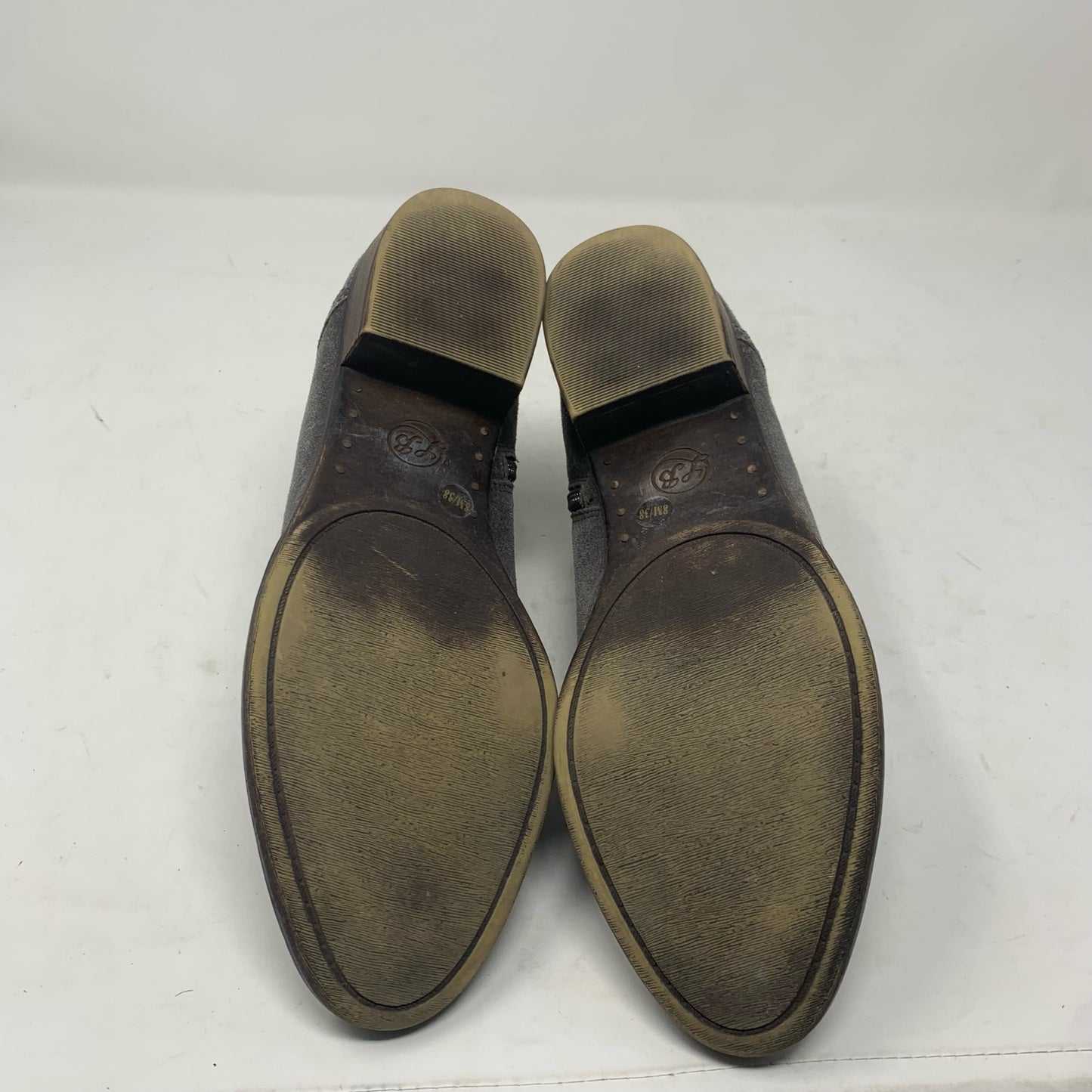 Lucky Brand Brekke Size 8 Grey Suede Ankle Boots Side Zip Asymmetrical Booties