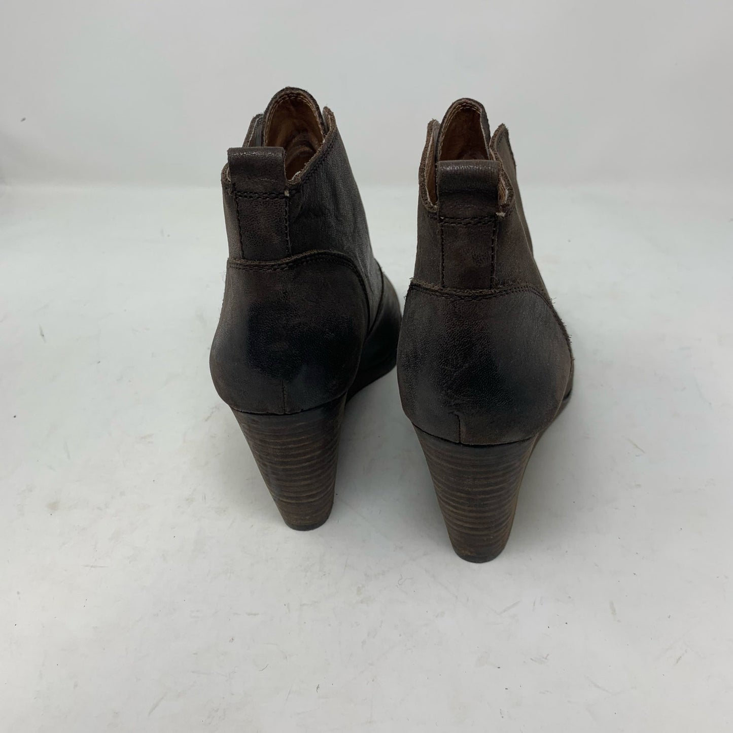 Lucky Brand Yinan Dark Brown Leather Wedge Heel Ankle Boot Bootie Size 8.5